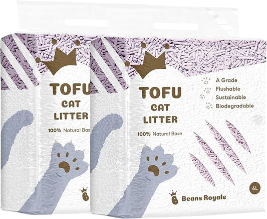 2pcs Pack (6L x 2) Tofu Cat Litter, Clumping Kitty Litter, Flushable,Pea Fiber,Dust Free, Odor Control, Low Tracking, Lightweight (Lavender 3mm)