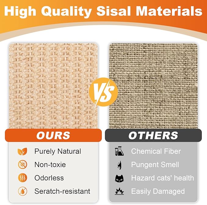 Oroonoko Cat Scratcher Bed for Indoor 2-in-1 Sisal Scratching Post & Hammock with Easy Assembly, Non-Tip Wood Base, Large Cat Bed & Scratch Pad (2-in-1 scracher Bed)