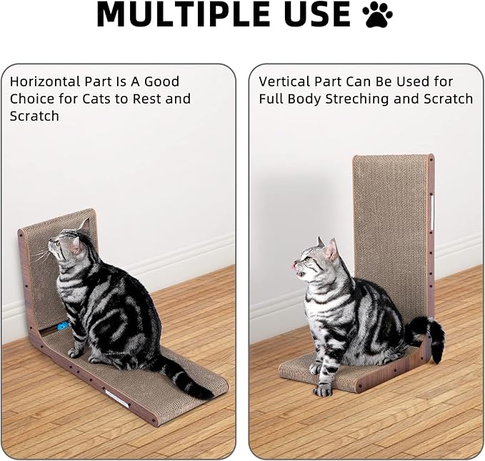 Fluffydream Cat Scratcher with Cat Toys Ball Track, Build-in Ball, L-Shaped Scratcher, Cardboard Lounge Bed, Stable and Durable, Furniture Protector, Reversible