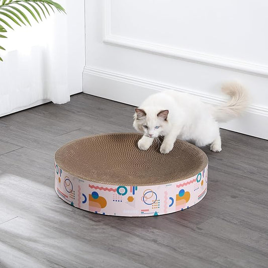CSR1010A Nelson 20.13" Modern Cardboard Round Bowl Cat Scratcher with Catnip, Light Pink/Multi
