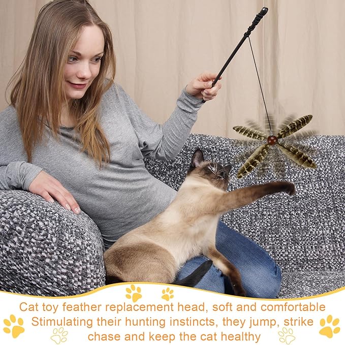 8 Pcs Cat Feather Propeller Refills Propeller Interactive Cat Toy Refills Kittens Toy Feather Replacement Wand Teasers Attachments for Kittens Wand