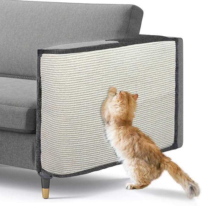 Large Size Cat Scratch Sofa Protector,27.5inch*19.6inch Sisal Couch Protector from Cats/Dogs Scratching for Big Arm Sofa use (Dark Grey/Left Handed)