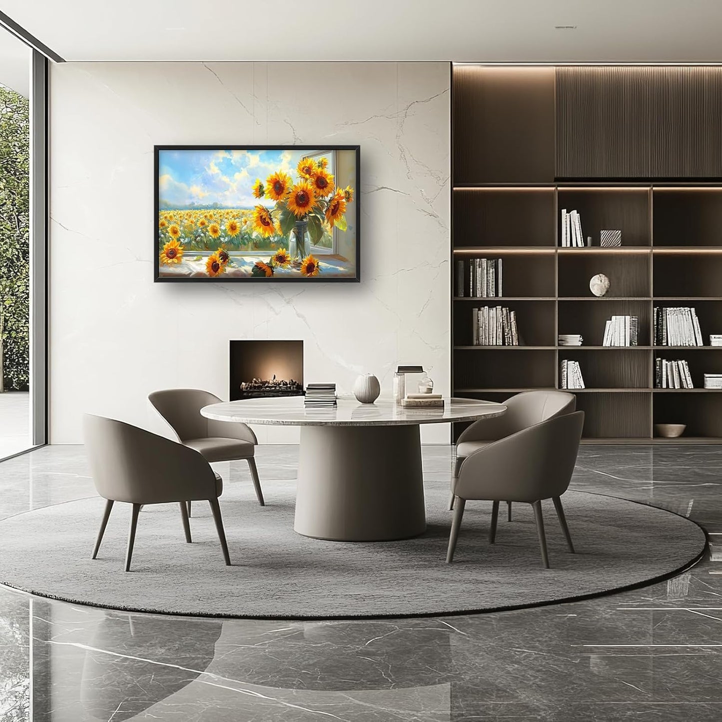 Large Sunflower Wall Art for Living Room, Framed Oversized Flower Field Wall Decor Nature Landscape Canvas Painting Modern Artwork for Living Room Bathroom Bedroom Office Dining Room 36"x24"