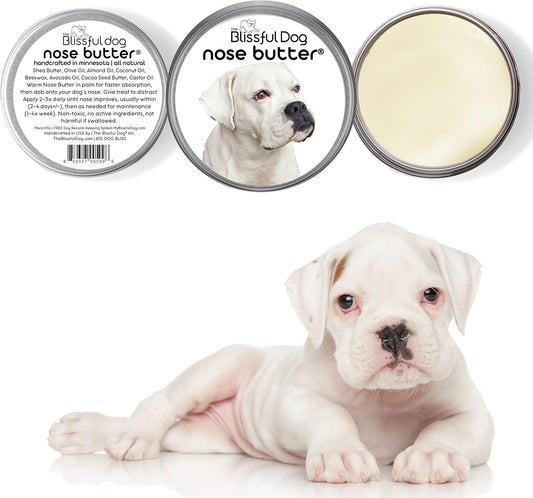 The Blissful Dog White Boxer Nose Butter for Dry, Cracked Skin, Lick-Safe Dog Nose Balm with Moisturizing Shea Butter, Almond, Olive, and Essential Oils, Pet Supplies, Uncented, 2 oz.