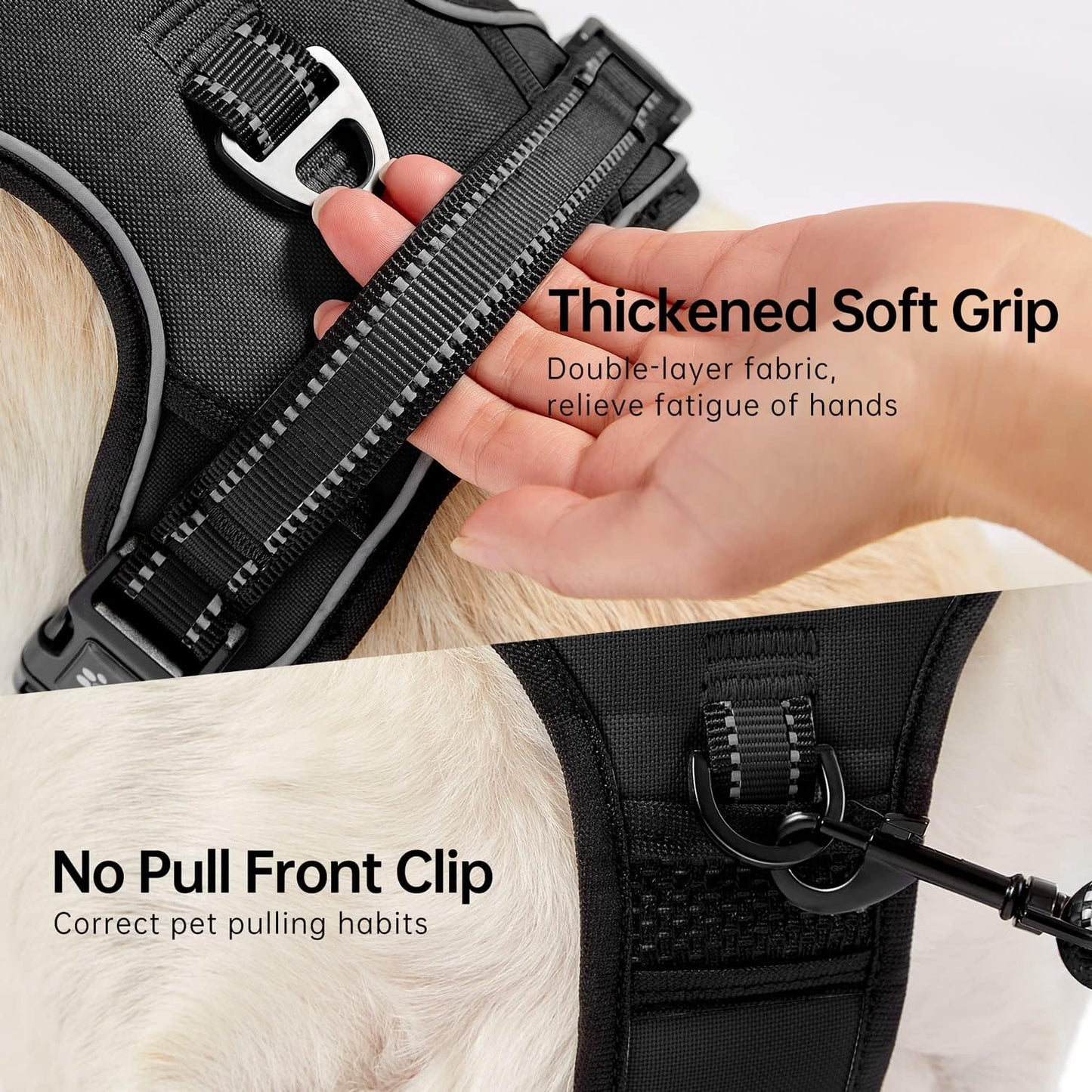 NESTROAD No Pull Dog Harness,Adjustable Oxford Dog Vest Harness with Leash,Reflective No-Choke Pet Harness with Easy Control Soft Handle for Large Dogs(Large,Black)