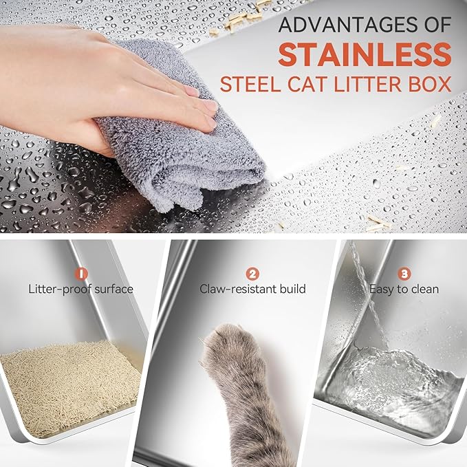 Enclosed Stainless Steel Cat Litter Box with Odor Control, Modular Design with Drawer and Flip Door, Easy to Clean and Wash,Non-Stick Interior,Extra Large Size Fits All Cats(Light Grey)