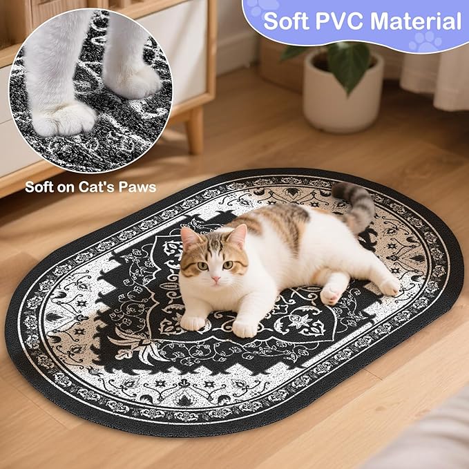 Bienbee Cat Litter Mat, 33" x 22" Large Size Litter Box Mat Rug with Non-Slip Bottom, Easy to Clean Cat Supplies Accessories Essentials for Indoor Kitty Kitten Floor, Black L