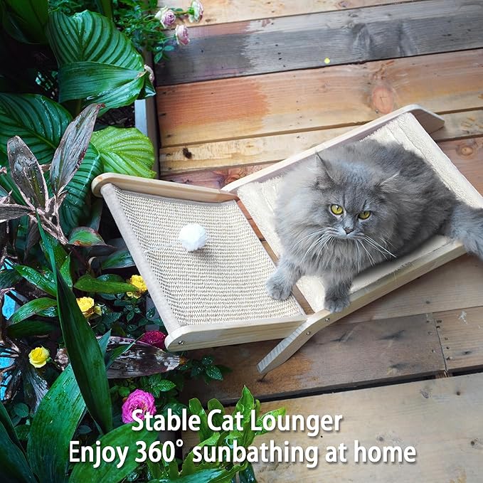 PETKARAY Beach Chair Cat Hammock, Elevated Cat Beds for Indoor Cats, Original Cozy Lounger with Sisal Scratcher and Toy Ball