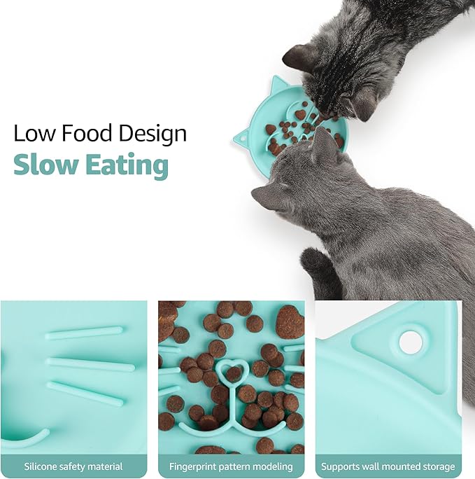 Coomazy Silicone Slow Feeder Dog Cat Bowls, Interactive Puzzle Toy for Pets Dry/Wet Food Training, Keeps Dogs Cats Busy, Prevents Puppy Kitty Overeating (Cyan, 0.8 Cup)