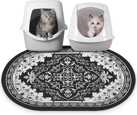 Bienbee Cat Litter Mat, 33" x 22" Large Size Litter Box Mat Rug with Non-Slip Bottom, Easy to Clean Cat Supplies Accessories Essentials for Indoor Kitty Kitten Floor, Black L