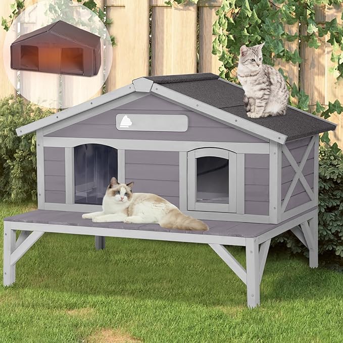 GUTINNEEN Large Outdoor Cat House Insulated Weatherproof Feral Cat Shelter with 100% Insulated Liner, Elevated Base, and Escape Doors for Cats in Winter