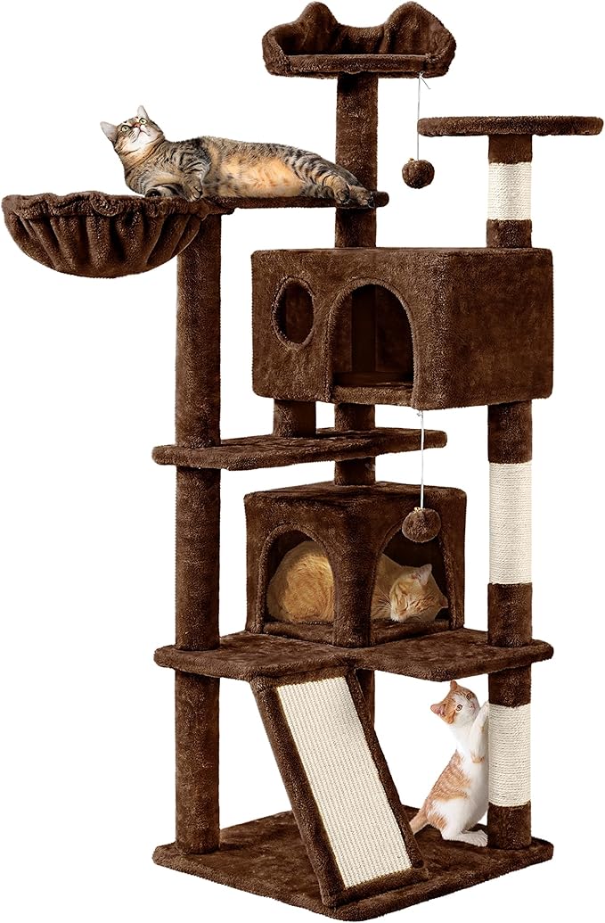 Topeakmart 57in Height Cat Tree Condo Multi-Level Kitten Tower Cat House Furniture