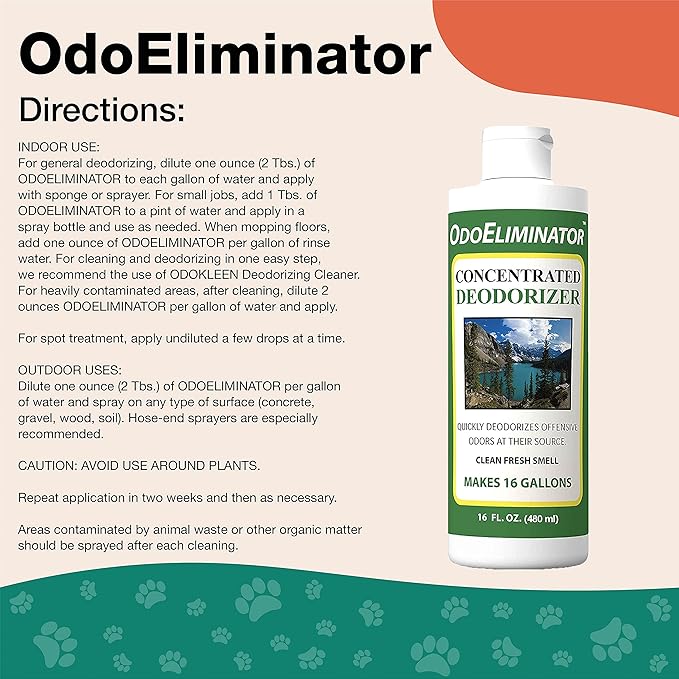 NaturVet OdoEliminator Concentrated Pet Deodorizer – Super Concentrate Deodorizing Pet Cleaner – Helps Eliminate Odors from Dogs, Cats – Clean, Fresh Scent –16 Oz.