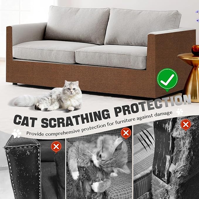 Cat Scratch Couch Furniture Protector, Adhesive Cat Scratch Pad Deterrent for Furniture, DIY Climbing Cat Scratcher Couch Protector from Cat Claws Scratching Mat for Indoor Cats (Brown,39.3x15.8In)