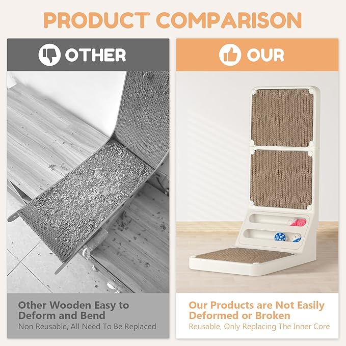 Cat Scratching Board Kitten Scratching Ball Wall Scratchers for Indoor Cats L Shaped Cat Scratcher Cats with Scratcher Pads White