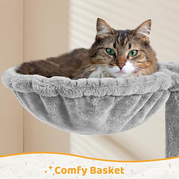 Yaheetech Cat Tree Tower Kitten Condo Scratching Post with Hammock Basket 54in