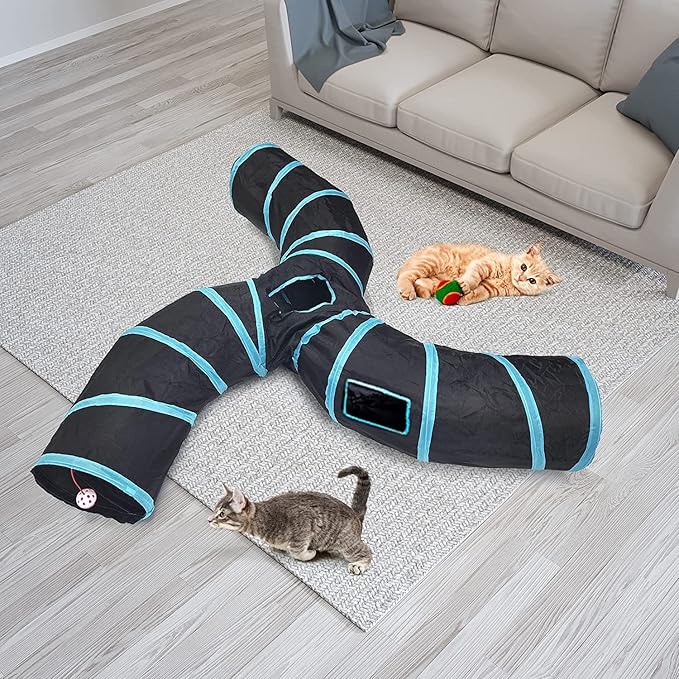 Cat Tunnel,3 Way Large Collapsible Tunnels Tube Upgrade with 4 Peek Hole,S-Shaped Maze House Play Toy Interactive Cat Toy for Cat Kitten Kitty Rabbit
