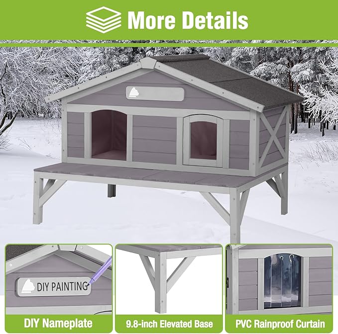 GUTINNEEN Insulated Outdoor Cat House Weatherproof with Detachable 100% Insulated Liner, 3 Entry Doors, Elevated Base & UV/Rain Protection - Indoor/Outdoor Kitty Shelter for Small-Medium Pets