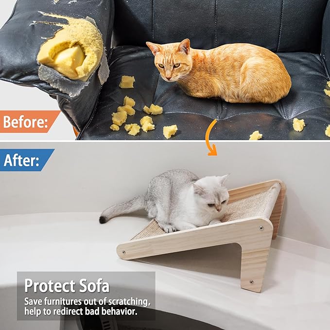 PETKARAY Cat Scratcher, Sisal Scratching Ramp, L Shape Scratch Pad for Indoor Cats, Kitten Wall Furniture Protector Small