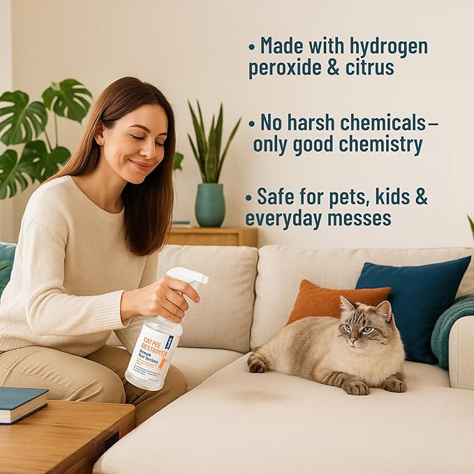 Cat Pee Destroyer - Cat Urination Stain & Urine Odor Eliminator for Home - Cat Deodorizer for Litter Box, Carpet, Mattress, Couches, Furniture, & Floors (CPD 32)