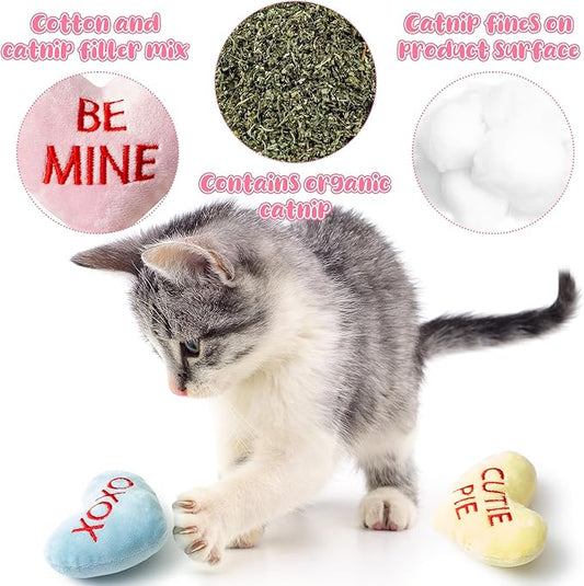 MALLMALL6 5Pcs Sweet Conversation Heart Catnip Toys Gift for Cat, Indoor Kitten Chew Bite Kick Candy Catmint Pet Supplies, Cute Interactive Cat Toy for Pet Presents