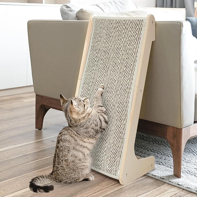 PETKARAY Sisal Cat Scratcher Ramp, L Shaped Scratching Post and Scratch Pad for Indoor Cats, Wall Furniture Protector(Chevron)