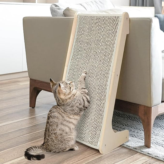 PETKARAY Sisal Cat Scratcher Ramp, L Shaped Scratching Post and Scratch Pad for Indoor Cats, Wall Furniture Protector(Chevron)