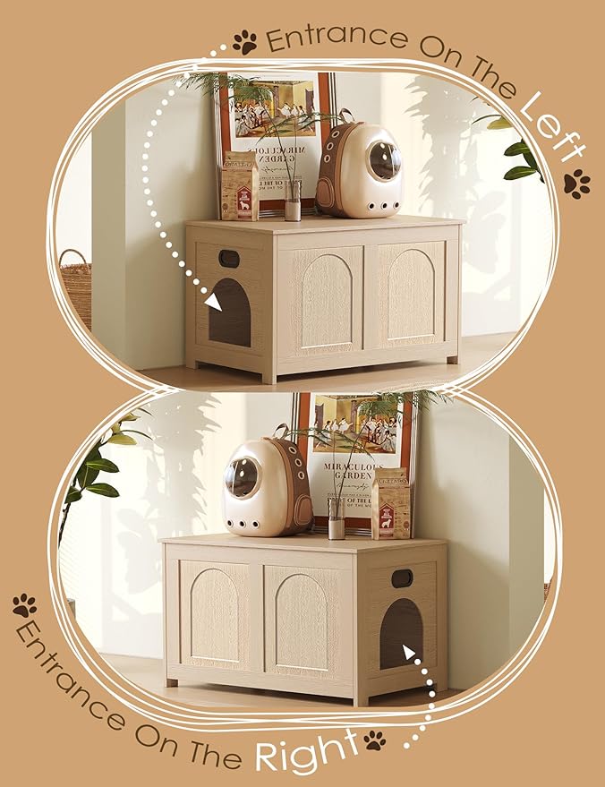 DINZI LVJ Cat Litter Box Enclosure, Flip Top Litter Box Furniture, Farmhouse Hidden Cat Washroom, Wooden Pet House, End Side Table, 31.5" L x 19.7" W x 19.7" H, Sturdy and Easy to Assemble, Natural