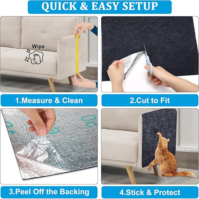 2 Pcs 78.7"x15.8" Cat Scratch Mat, Trimmable Self-Adhesive Carpet, DIY Climb Cat Scratcher for Furniture, Couch or Wall, Covering Cat Tree and Scratch Post Replacement Pad