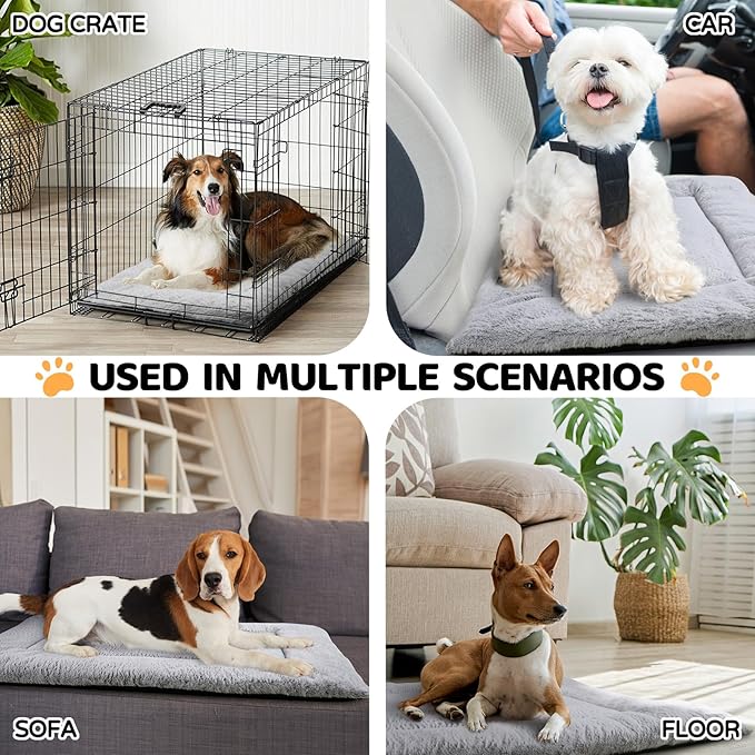 Dog Crate Pad, Kennel Bed Crate Mat for Small Dogs, Washable Cute Pet Bed for Dog Cage, Ultra Soft Flat Puppy Cat Kitten Pillow Cushion for Sleeping Anti-Slip (24" x 18", Grey)