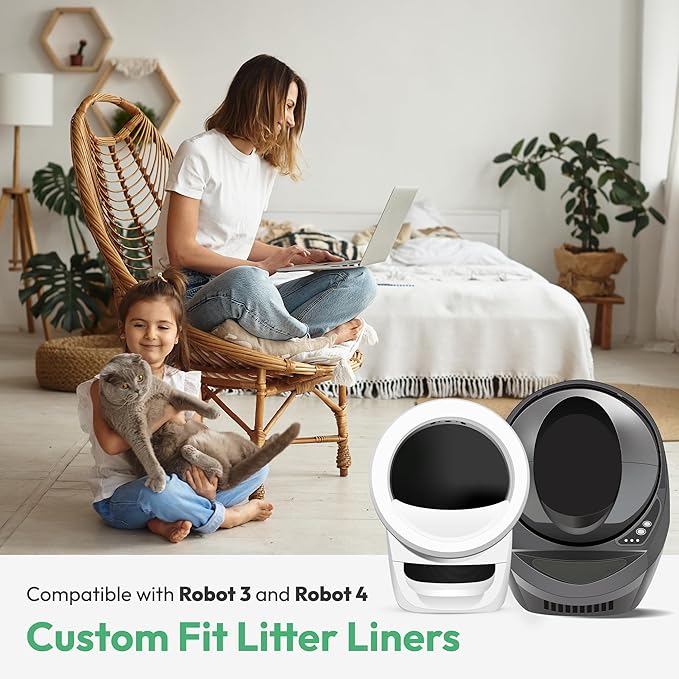 50 Pack Waste Bags, Compatible with Litter Robot 4 & 3, Drawstring Liners for Self Cleaning Litter Box, Clear Cat Litter Bags, Pre-Separated, Transparent, Replacement Bags, 26.4" x 15.8"