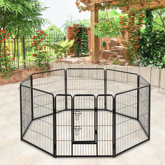 BestPet Dog Playpen Indoor 40 inch 8 Panels Metal Dog Pen Pet Dog Fence Outdoor Exercise Pen with Doors,Pet Puppy Playpen for RV Camping Yard, Black