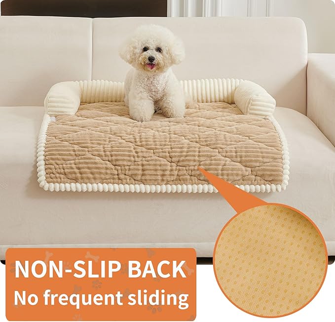 HAOMAIJIA Dog Couch Bed for Medium Dogs, Non Slip Pet Couch Covers for Sofa Thick Soft Washable Dog Couch Cover Protector All Seasons Universal Dogs and Cats Bed Mat (Khaki, Medium)