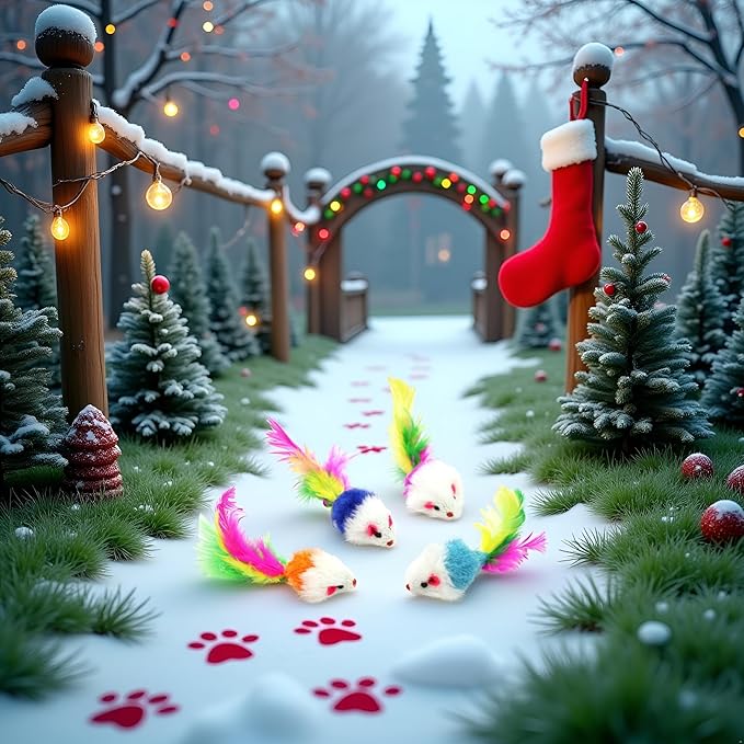 10 Pcs Colorful Soft Fleece False Mouse Cat Toys Colorful Feather Funny Playing Mice Toy Xmas Gifts