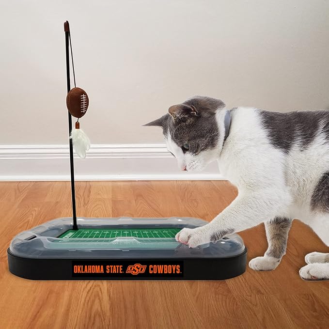Pets First 5-in-1 Cat Toy: Scratcher, Wand, Plush Football & Feathers with Catnip & Interactive Cat Ball Bell