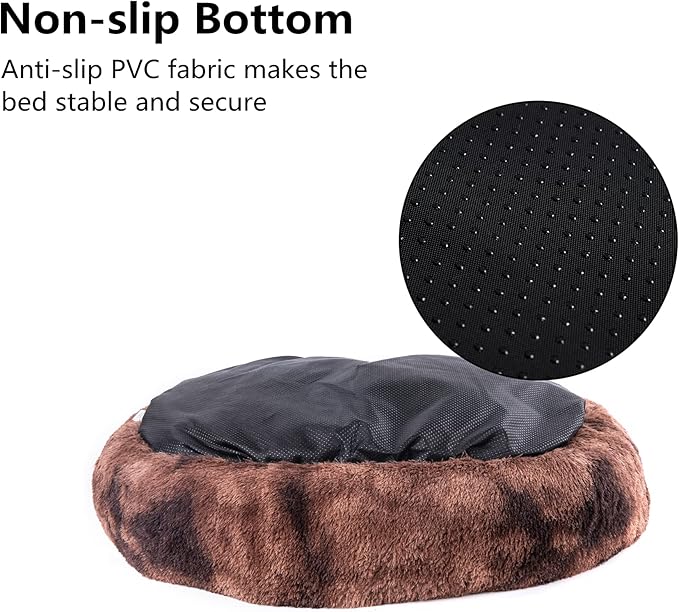Coohom Oval Calming Donut Cuddler Dog Bed,Shag Faux Fur Cat Bed Washable Round Pillow Pet Bed(30"/36") for Small Medium Dogs (XXL(43"x34"x8"), Brown2021)