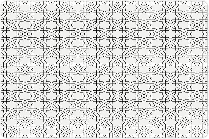 Lunarable Modern Pet Mat for Food and Water, Geometric Oriental Morrocan Design with Star Squares Lines Triangles Art Print, Non-Slip Rubber Mat for Dogs and Cats, 18" X 12", Off White