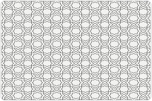 Lunarable Modern Pet Mat for Food and Water, Geometric Oriental Morrocan Design with Star Squares Lines Triangles Art Print, Non-Slip Rubber Mat for Dogs and Cats, 18" X 12", Off White