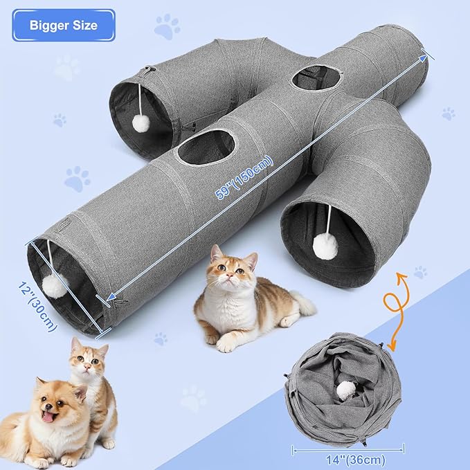 Ownpets Cat Tunnel Large 12 inch Diameter Sturdy Oxford Fabric Cat Tunnel Toy, Cactus Shape Collapsible Cat Tunnels for Indoor Cats,Interactive Peek Hole Pet Tunnel Tube with Cat Wand Toy