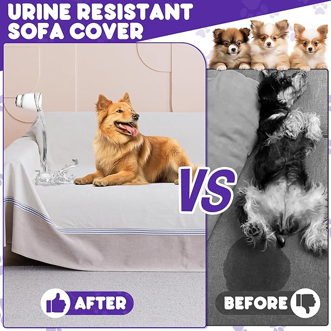 Cat Scratch Furniture Protector - Anti-Slip, Waterproof Sofa Cover to Keep Cats Off, Pet-Friendly Couch Protectors for 3 Cushion Couch, Anti-Scratch Couch Cover for Pets and Kids 150"X91" Beige