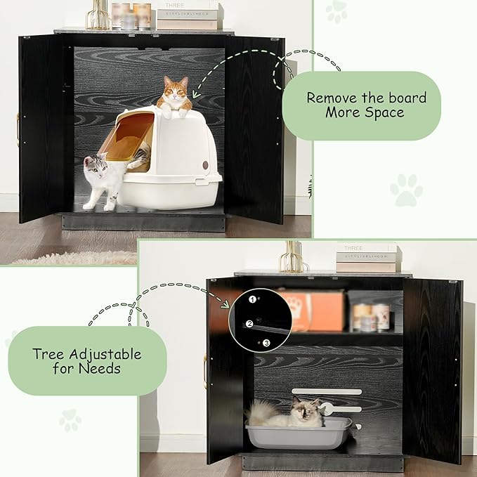 Litter Box Enclosure, 30.9'' High Large Litter Box Furniture, Modern Cat Litter Box Enclosure with Hidden Storage, Side Table, End Table, Black GCLB003BK