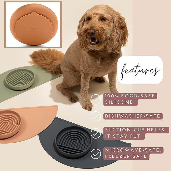 The Slowdown Bowl Silicone Slow Feeder for Dogs & Puppies, Slow Eating, Modern Lick Mat Design, Reduces Gulping, Fits 2 Cups 7.5” Across x 1.5” Tall, Mealtime Challenge, Medium-Honey