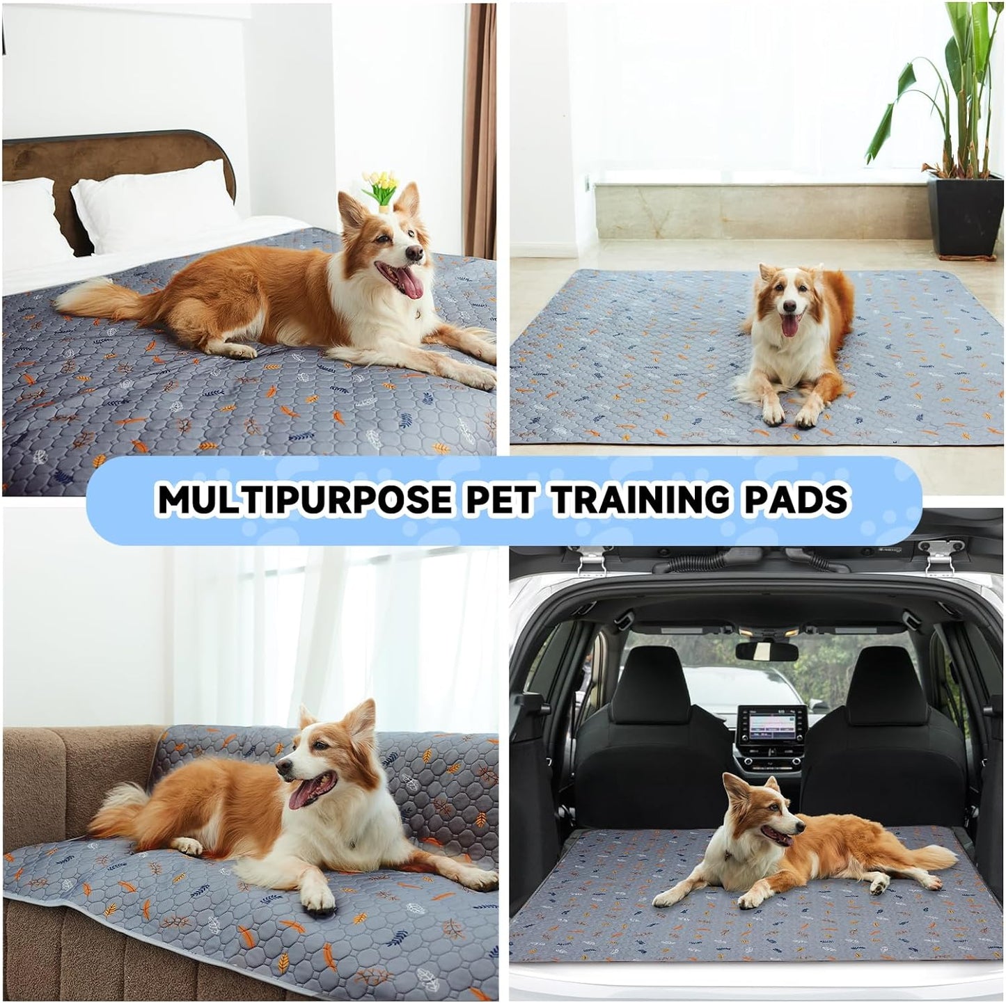 Sunheir Washable Pee Pads for Dogs 2-Pack Reusable Puppy Pads Pet Training Pads, Waterproof Dog Pee Pads for Crate, Whelping Pad, Non-Slip Protects Against Urine Leakage (Leaves - Light Grey, 31x36)