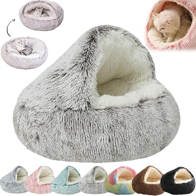 Lapcatz Nest Bed, Dogegis Covered Cat Cave, Cozynook Plush Pet Round Bed for Indoor Cats & Calming Dogs, Anti-Slip Washable Fluffy (X-Large-31.5in, Coffee)