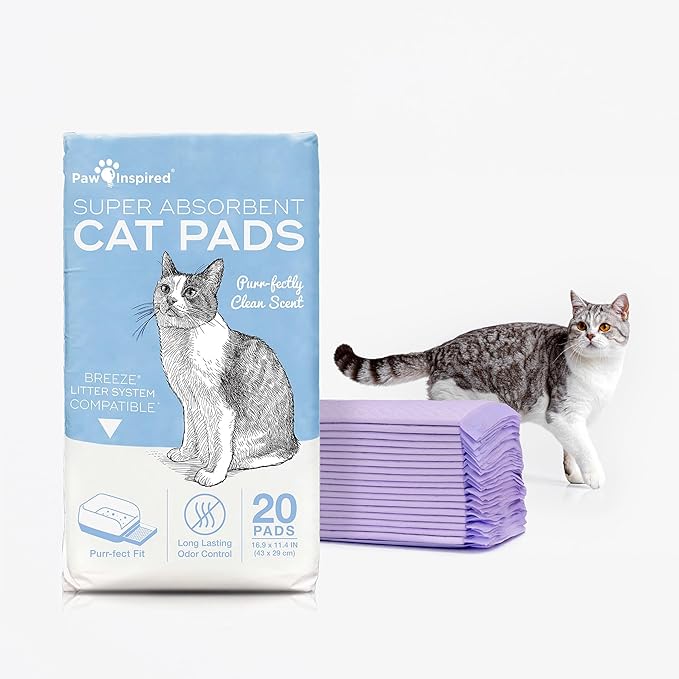 Paw Inspired Cat Pads, Generic Refills for Tidy Cats Breeze Litter Box System, Disposable Kitty Litter Liners for Easy Cleaning, Super Absorbent Pee Pads, 16.9 x 11.4 Inch (Scented, 20 Count)