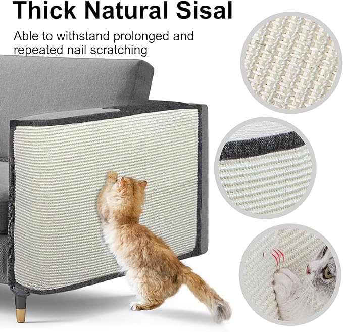 Cat Scratch Sofa Protector,Cat Scratching Couch Protector with 19.7''L*23.6''W Natural Sisal for Protecting Couch Sofa Chair (Dark Grey/Left Hand)