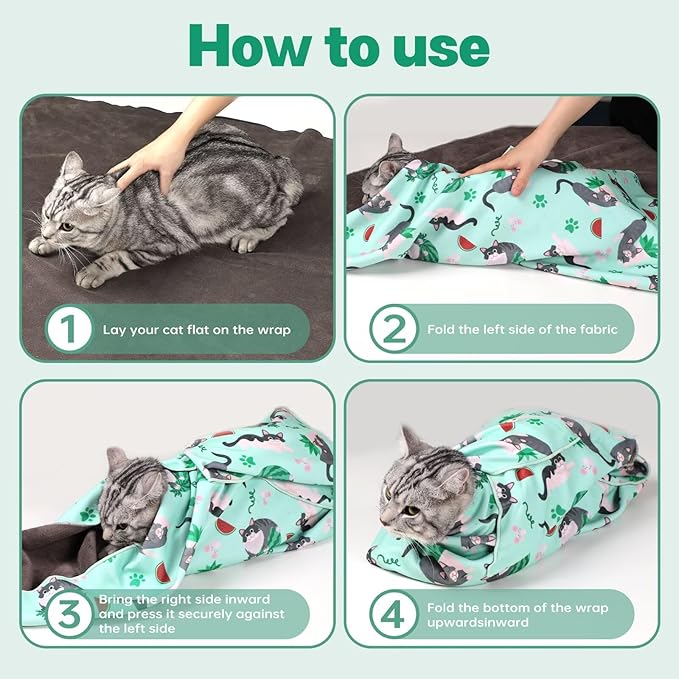 Paw Legend 27.6" Cat Wrap for Grooming Cat Wrap for Cutting Nails Cat Restraint for Nail Clipping Self Adhesive Blanket Restraint Cloth for Cats Within 15lbs