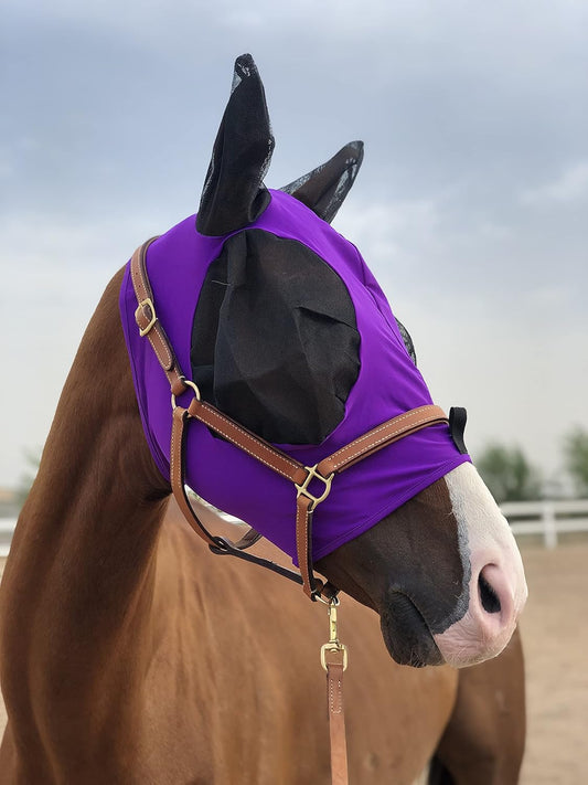 Horse Fly Mask Super Comfort Horse Fly Mask Elasticity Fly Mask with Ears We Only Make Products That Horses Like… (Dk Purple, L)