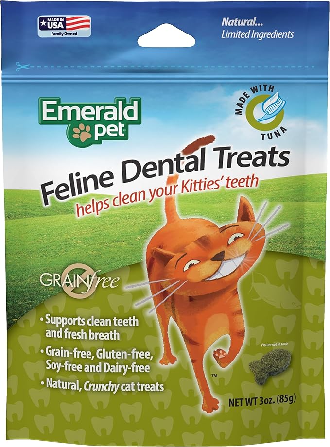 Feline Dental Treats — Tasty and Crunchy Cat Dental Treats Grain Free — Natural Dental Treats to Clean Cat Teeth, Freshen Cat Breath, and Reduce Plaque and Tartar Buildup — Tuna Treats, 3 oz
