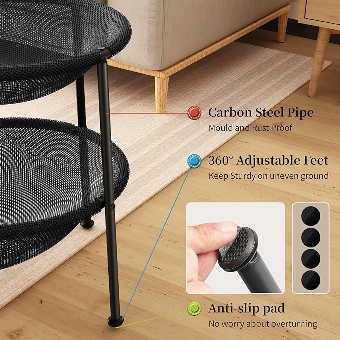 Double Cat Bed Black, Breathable Pet Bed for 2 Cats with 4 Adjustable Feet & Anti-Slip Mats, Easy Assembly Cat Hammock for Multi-cat Household, Indoors & Outdoors, 22.8 in x18.7 in x 18.7 in